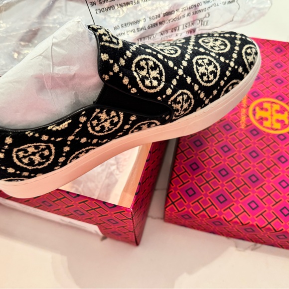 Tory Burch T Monogram slip on sneakers chenille calf leather 9 - Picture 7 of 9